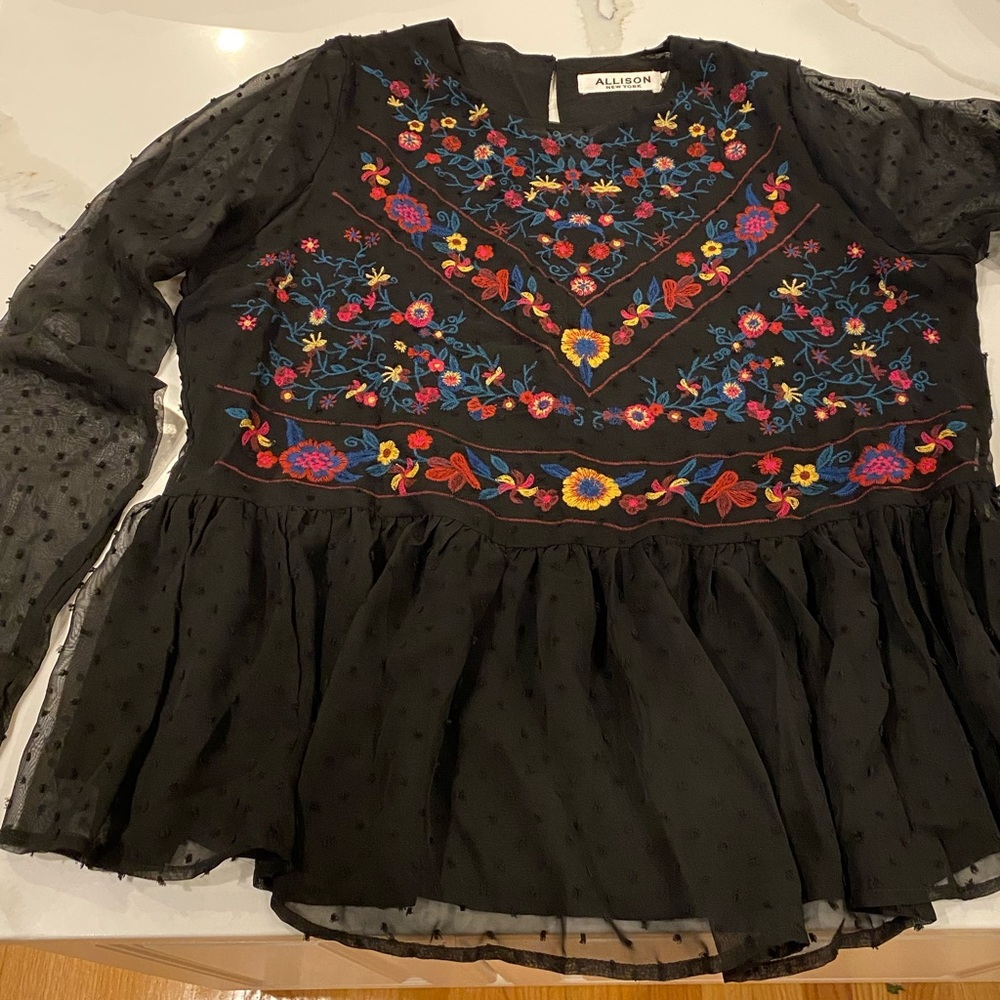 Embroidered flower shirt- Medium- worn once, like new